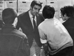 Entertainer Frankie Vaughan talking to the gangs of Easterhouse about knife crime in the area. 11th July 1968